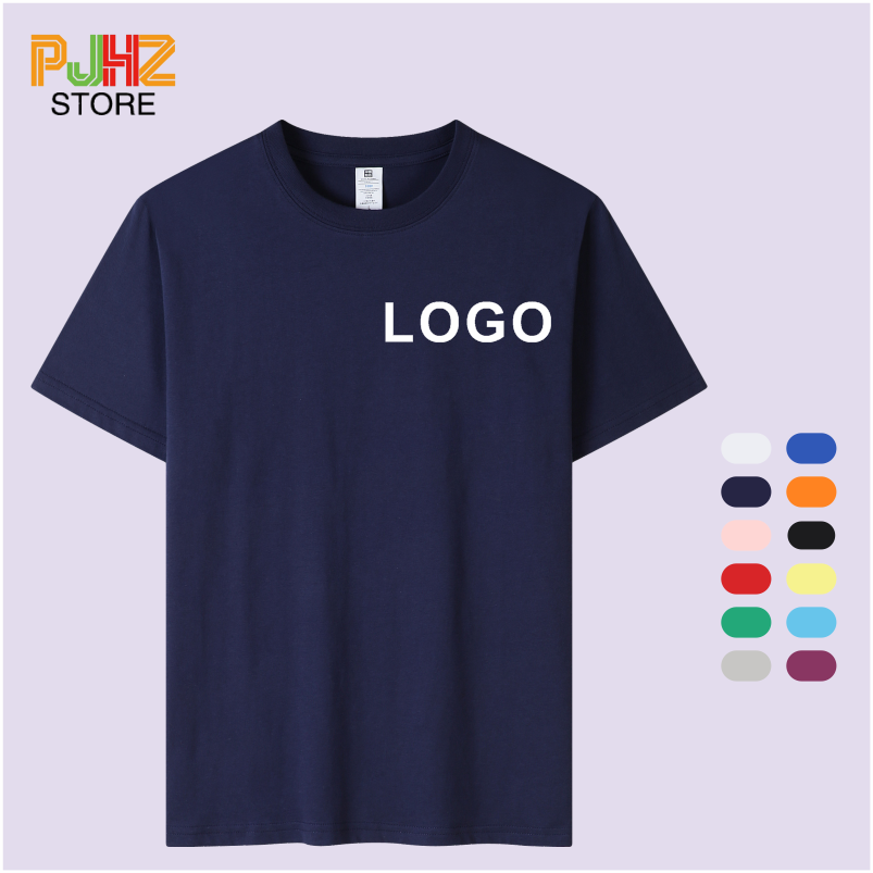 Embroidery Design Logo - 男性と女性のためのカスタムロゴ付きラウンドネックTシャツ,綿100%,カジュアル,半袖,Tシャツ,個人的なグループのデザイン,印刷,刺embroidery
