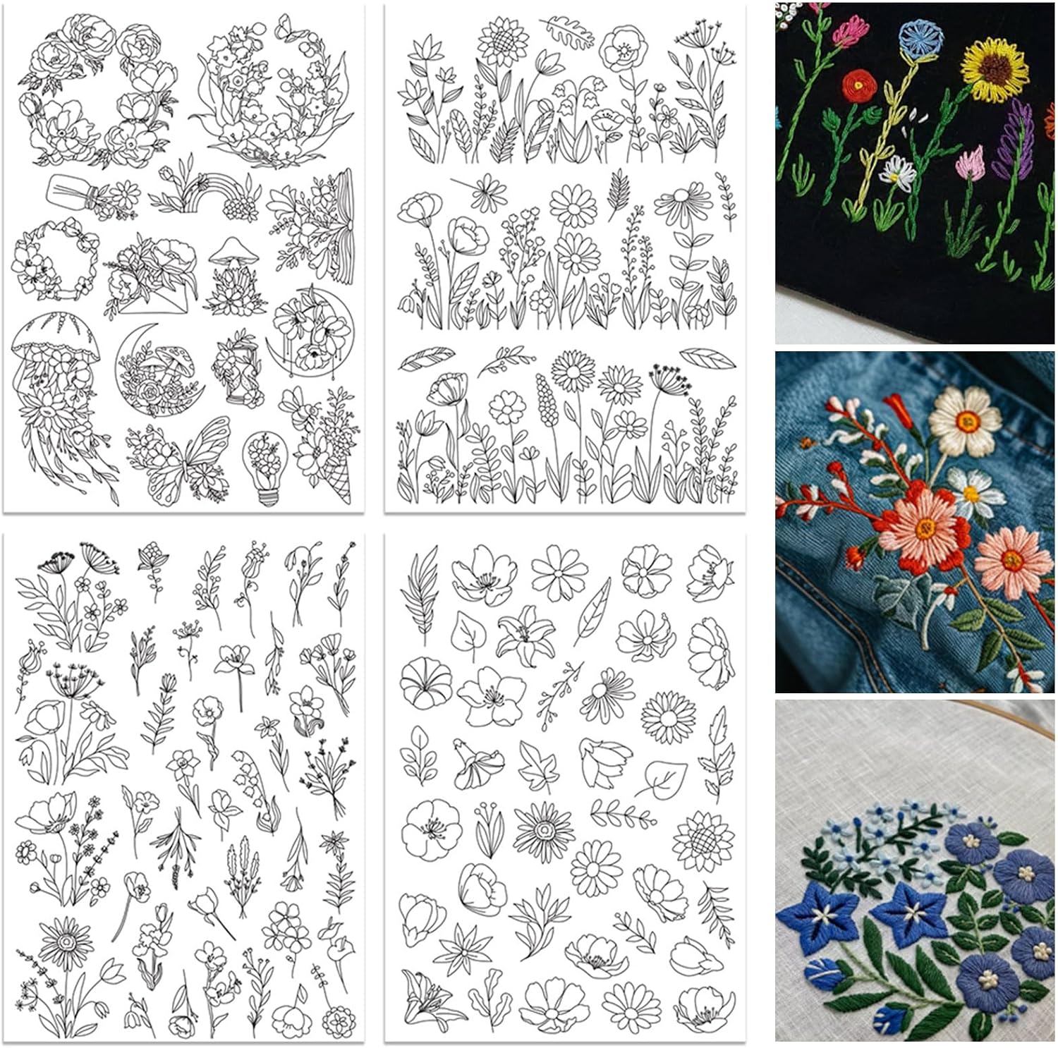 4 シート水溶性刺繍パターンスタビライザー事前印刷された花柄 - Embroidery Meaning のレビューと価格