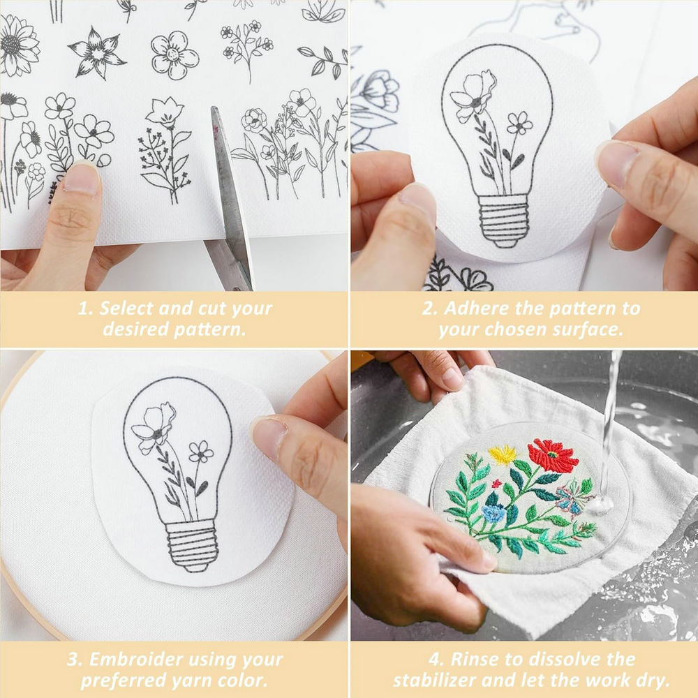 4 シート水溶性刺繍パターンスタビライザー事前印刷された花柄 - Embroidery Meaning のレビューと価格