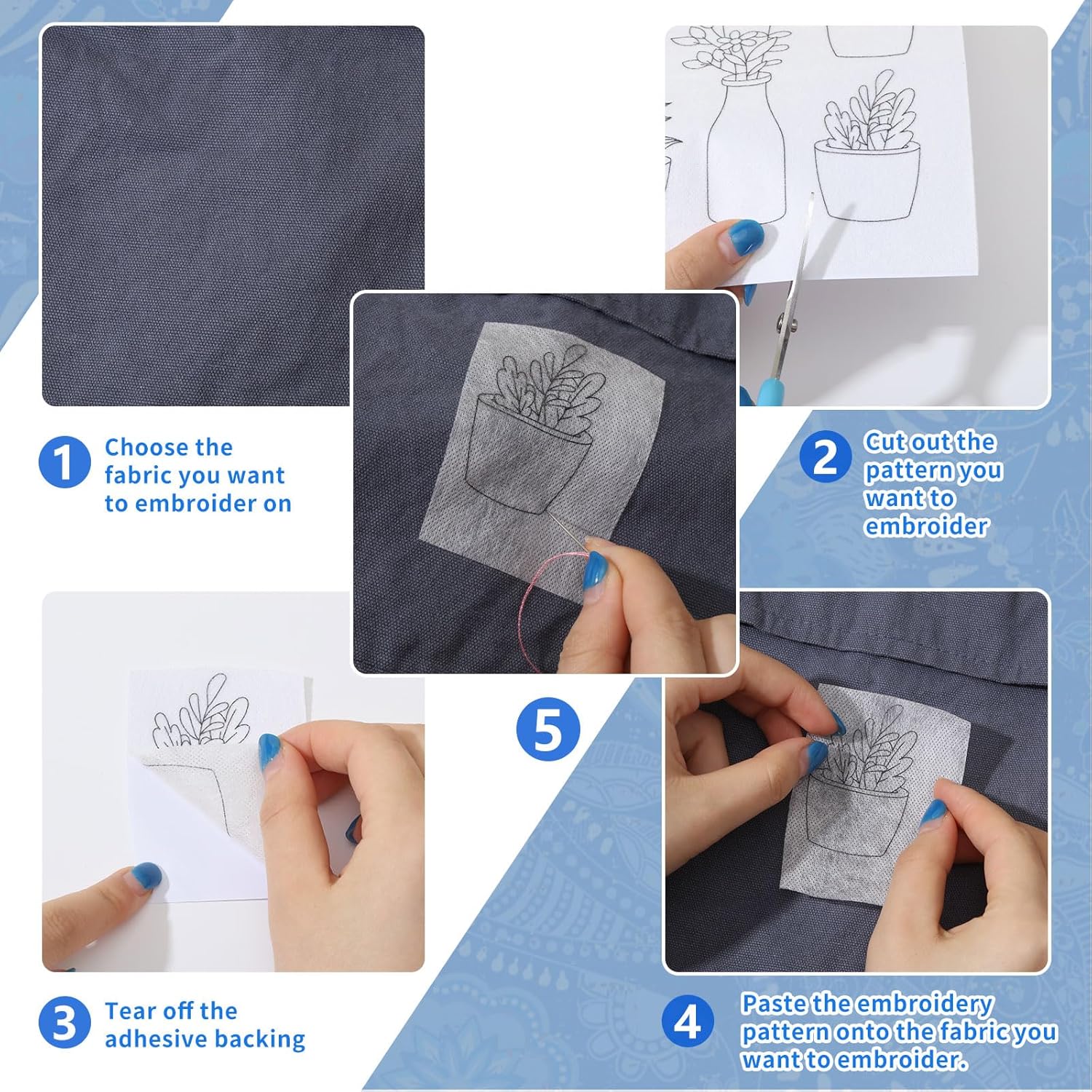 4 シート水溶性刺繍パターンスタビライザー事前印刷された花柄 - Embroidery Meaning のレビューと価格