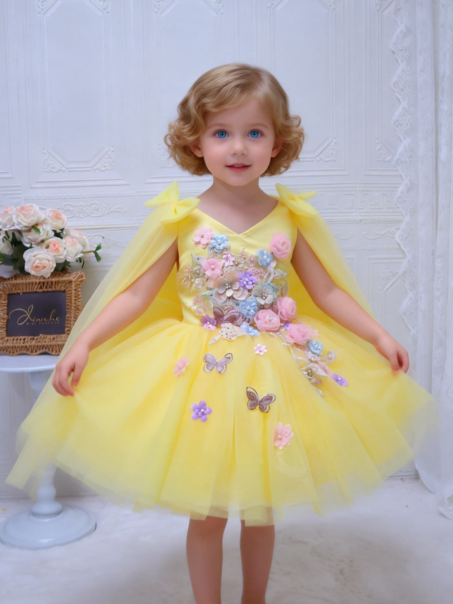 オーダーメイドの高級ドレス、女性用、結婚式のゲストドレス、花 - Embroidery Yellow Dress のレビューと価格