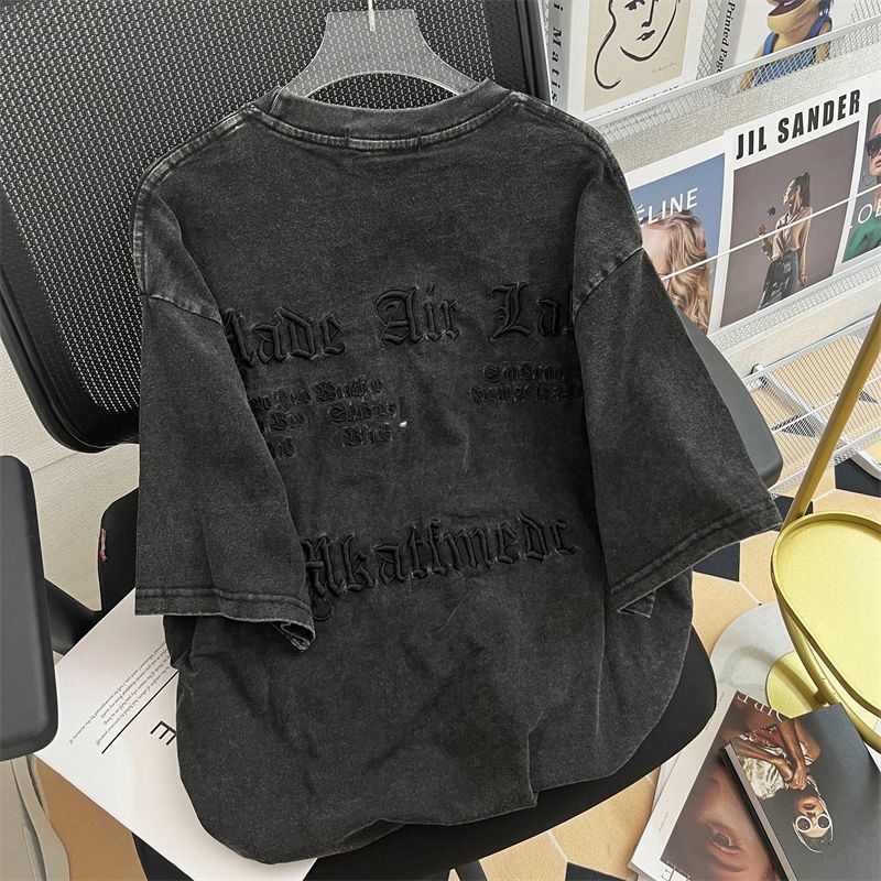 クラシックな文字が刺繍された女性用Tシャツ,ヴィンテージアー - Embroidery Cotton Shirt のレビューと価格