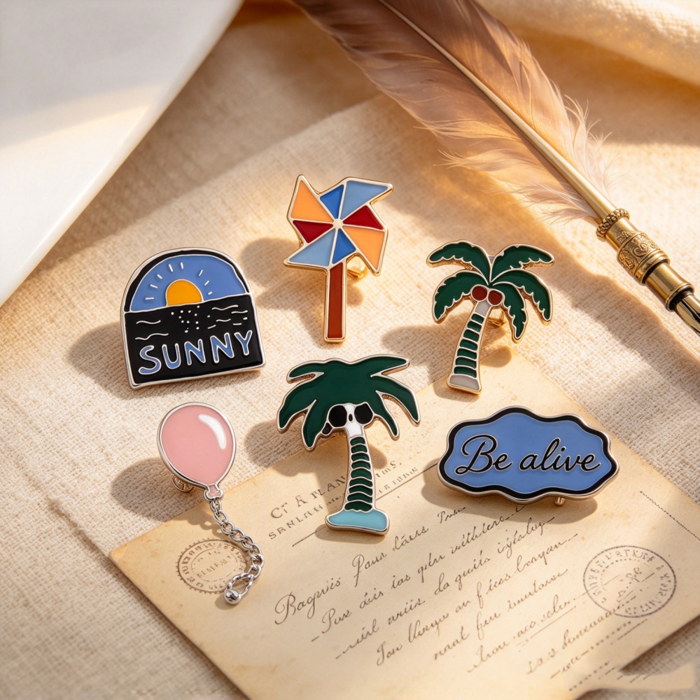 ロマンチックな海の日の出をモチーフにしたピンバッジ、ブローチ - Embroidery Bali のレビューと価格